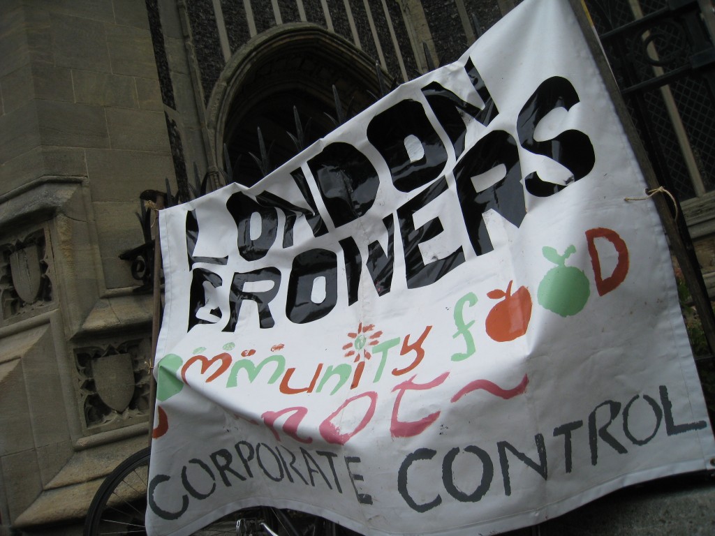London growers coming together to oppose GM crop trials at a national action in Norfolk, July 2011.