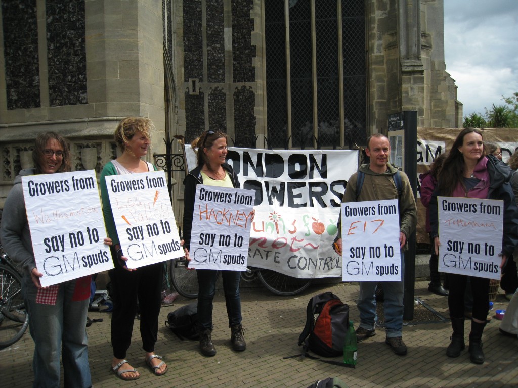 London growers coming together to oppose GM crop trials at a national action in Norfolk, July 2011.